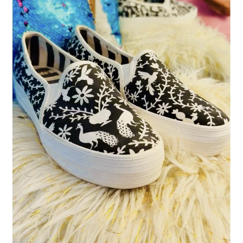 RARE Keds x Kate Spade Pheasant Floral Slip On Black White Womens Size 6